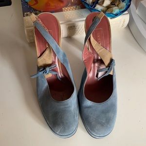 Sergio Rossi blue:tan suede platform pumps 35.5